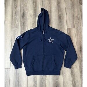 Dallas Cowboys Jacket Mens Large Blue Hooded Fleece Full Zip Hoodie Sweatshirt